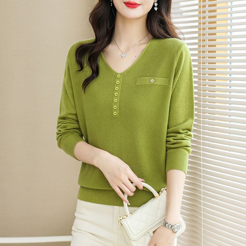 寬鬆顯瘦薄款洋氣打底衫V領氣質針織衫