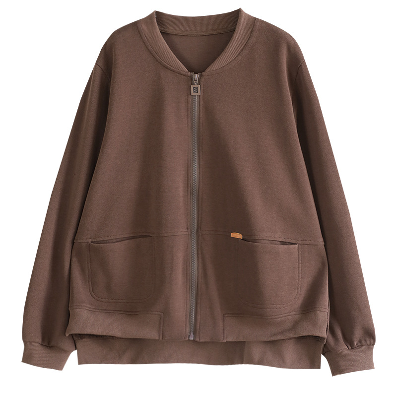 韓版文藝百搭簡約寬鬆休閒拉鍊口袋長袖開衫