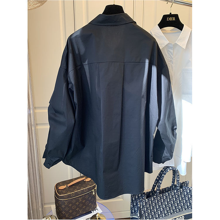 拼接華夫格假兩件小眾設計寬鬆休閒復古襯衫