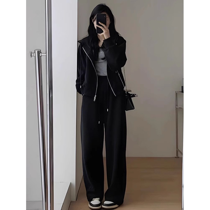 【整套】連帽衛衣顯瘦減齡闊腿褲兩件套裝