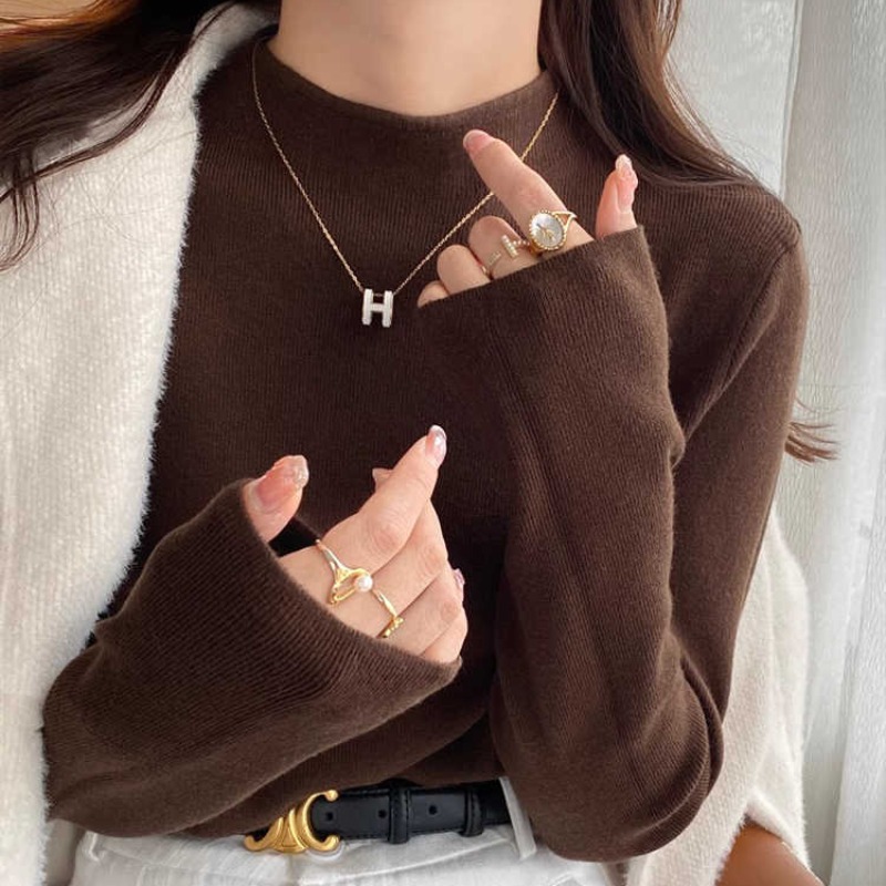 時尚半高領毛衣內搭針織螺紋打底衫