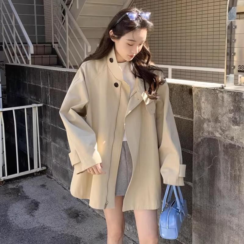 @復古英倫風立領寬松長袖風衣外套