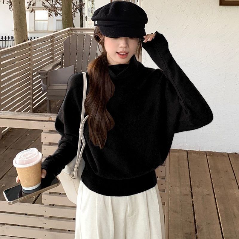 氣質百搭高領蝙蝠袖通勤收腰顯瘦打底針織衫