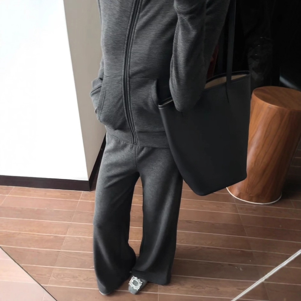 【單件/套裝】韓系氣質修身顯瘦半高領開衫+運動休閒長褲兩件套