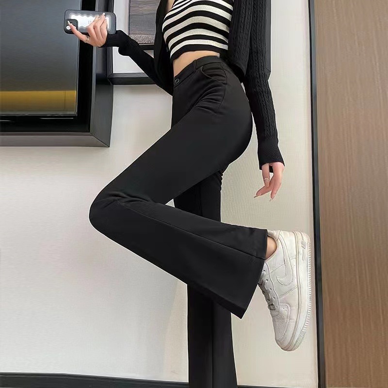 高腰修身顯瘦垂感彈力西裝微喇叭褲