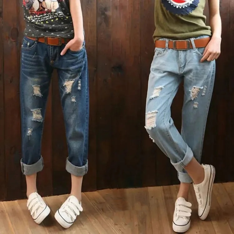破洞牛仔哈倫褲九分褲潮褲裝