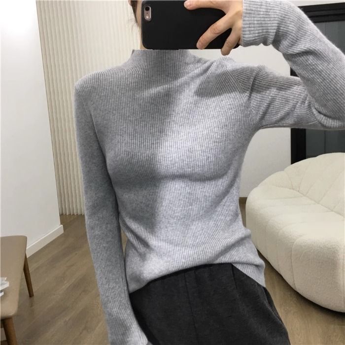 半高領內搭毛衣洋氣保暖深色氣質長袖針織衫