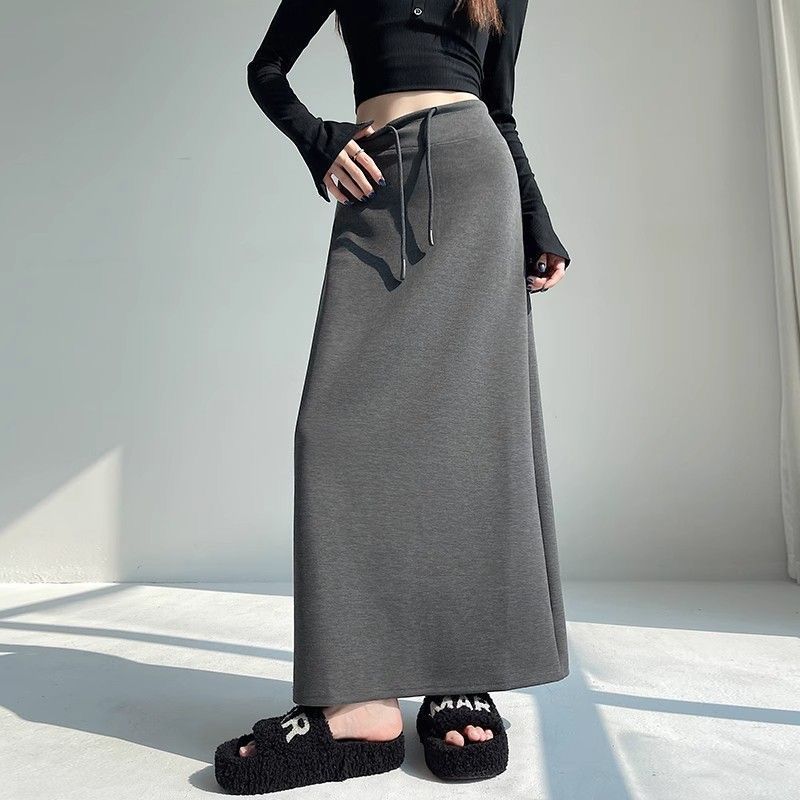 高腰直筒開叉a字裙垂墜感運動中長版半身裙