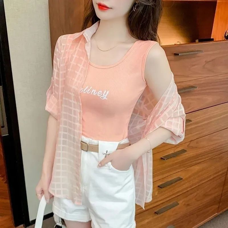 【單件/套裝】雪紡襯衫內搭吊帶牛仔短褲三件套裝