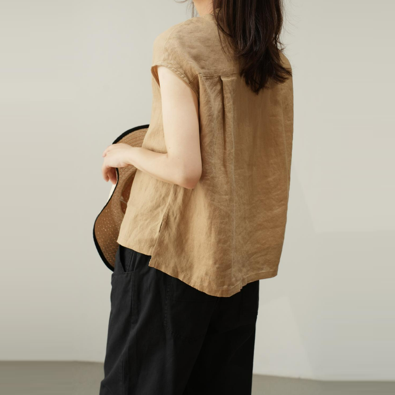 現貨棉麻無袖襯衫落肩顯瘦