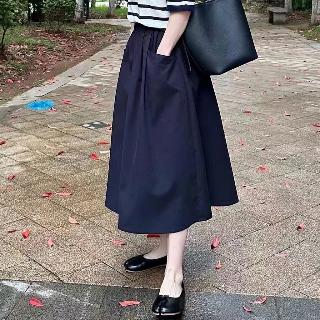@高腰百搭遮胯顯瘦大碼工裝a字半身裙