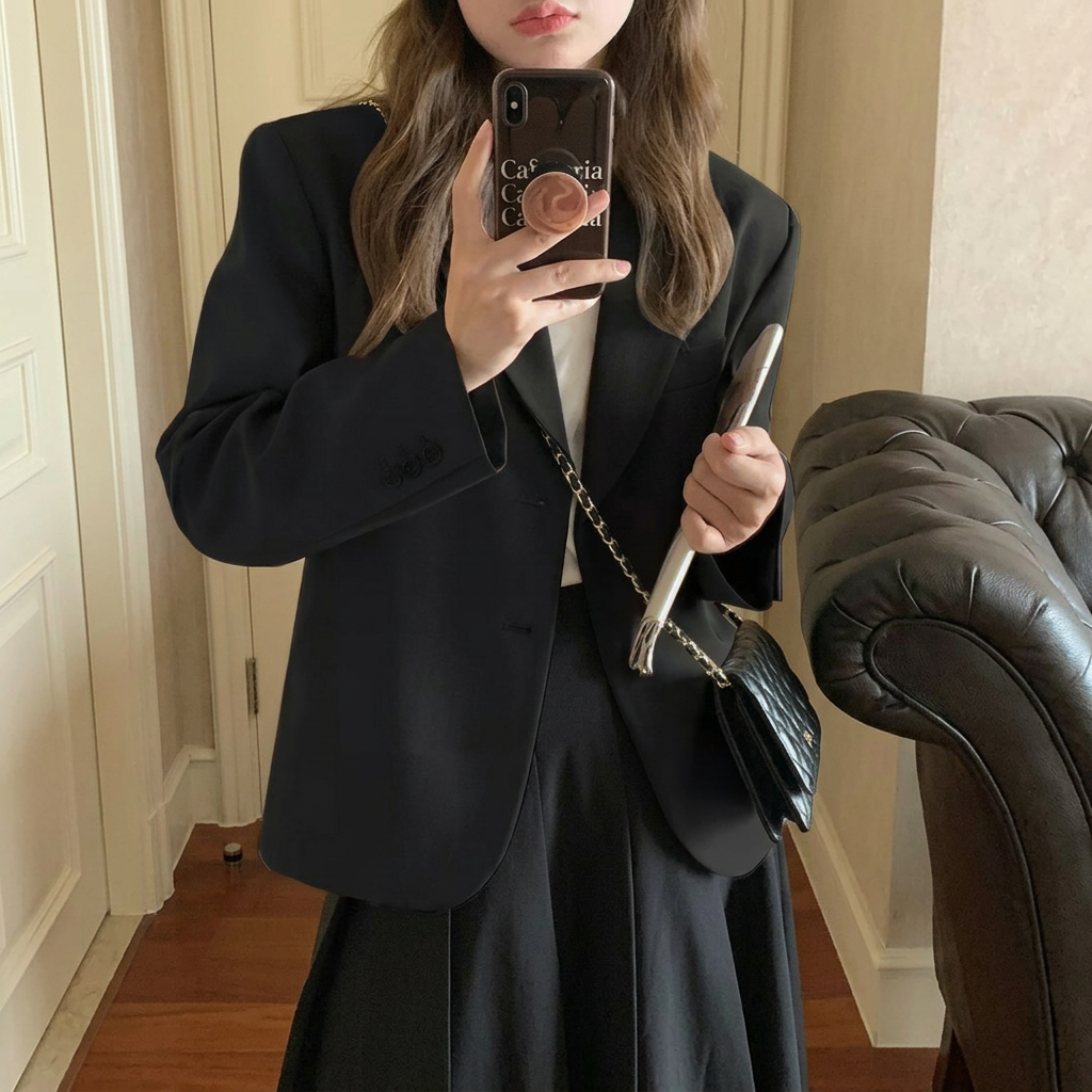 @休閒百搭英倫風長袖短版小西裝外套
