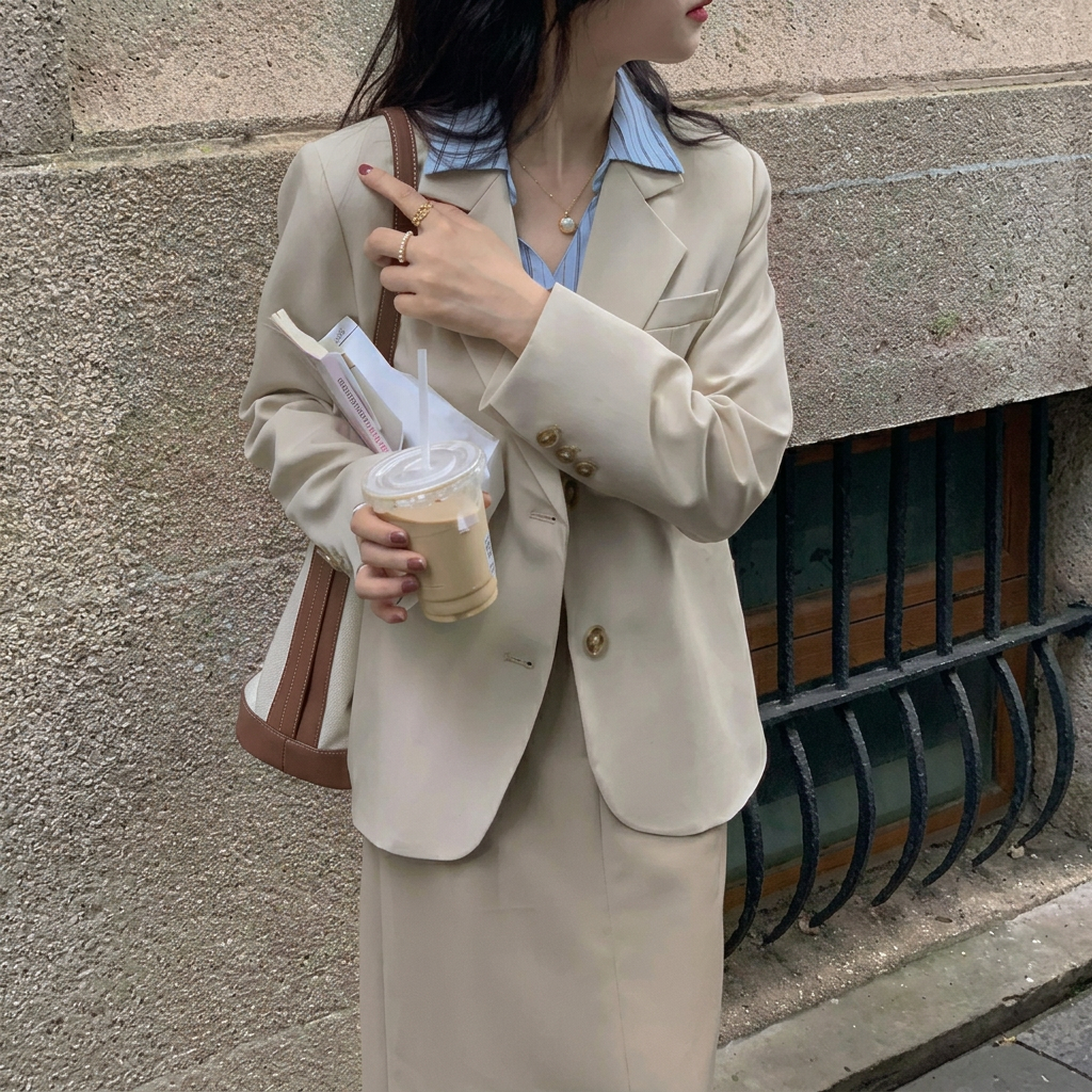 @休閒百搭英倫風長袖短版小西裝外套