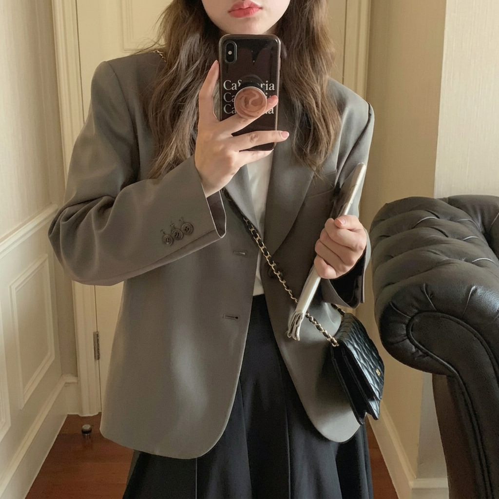@休閒百搭英倫風長袖短版小西裝外套