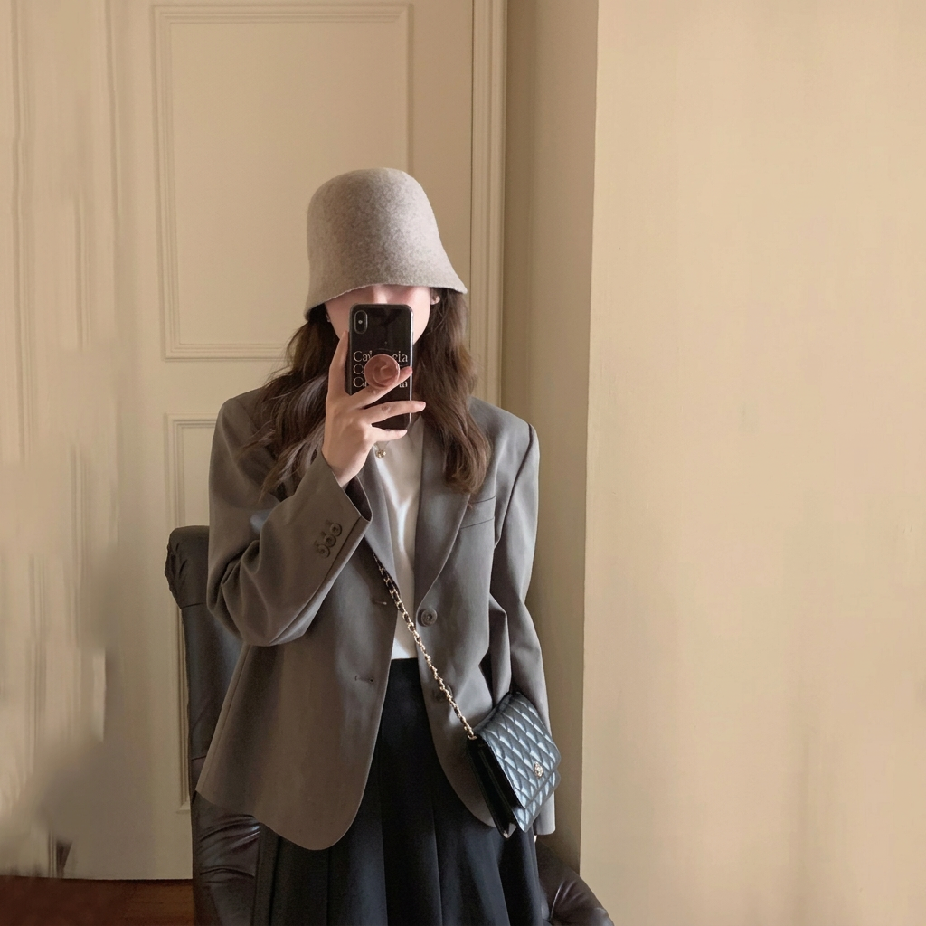 @休閒百搭英倫風長袖短版小西裝外套