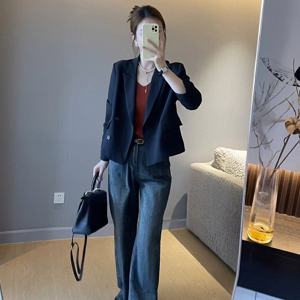 韩版高级感短款休闲西服外套