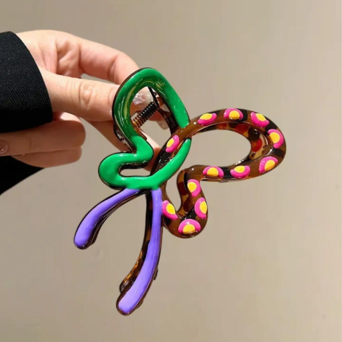 高級感撞色波點蝴蝶結抓夾髮夾