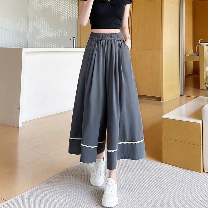 A字褲裙女夏季薄款高腰顯瘦設計感九分闊腿裙褲ins