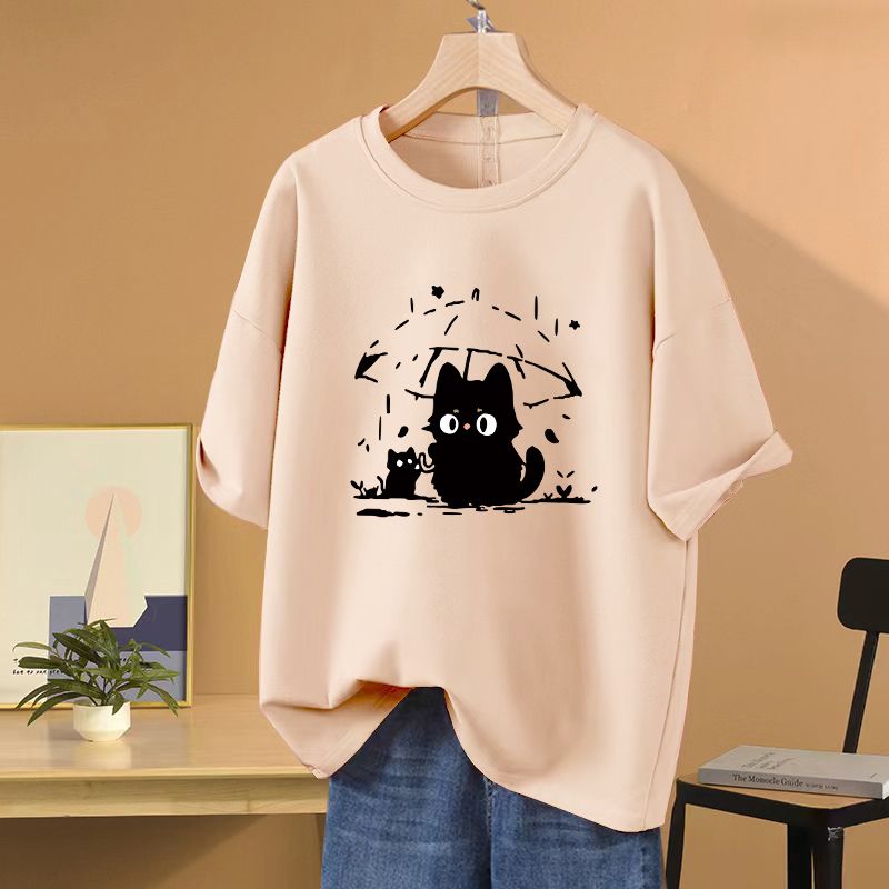 大碼純棉設計感寬鬆休閒顯瘦洋氣印花短袖t恤