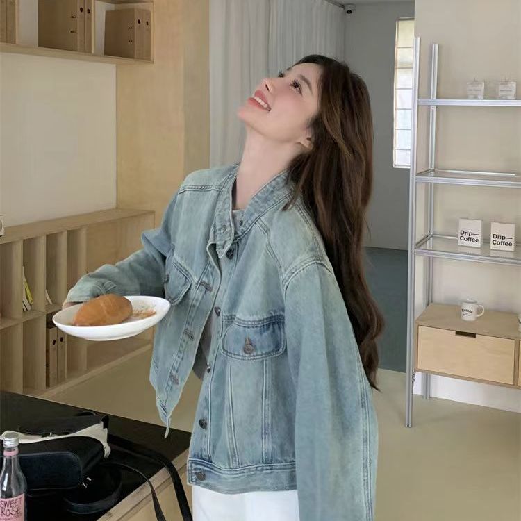 韓系簡約經典美式淺藍色牛仔夾克