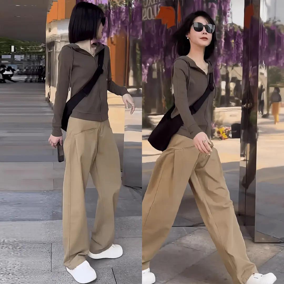 【單件/套裝】高級感洋氣連帽減齡長袖外套+時尚休閒長褲兩件套