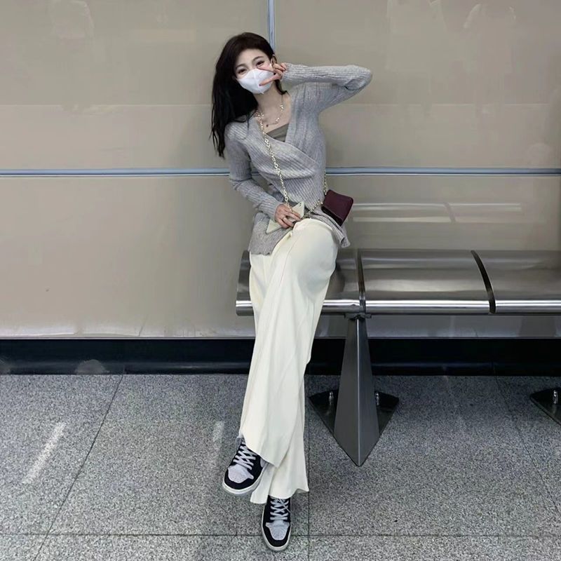 【單件/套裝】不規則羊毛針織衫白色闊腿褲兩件套