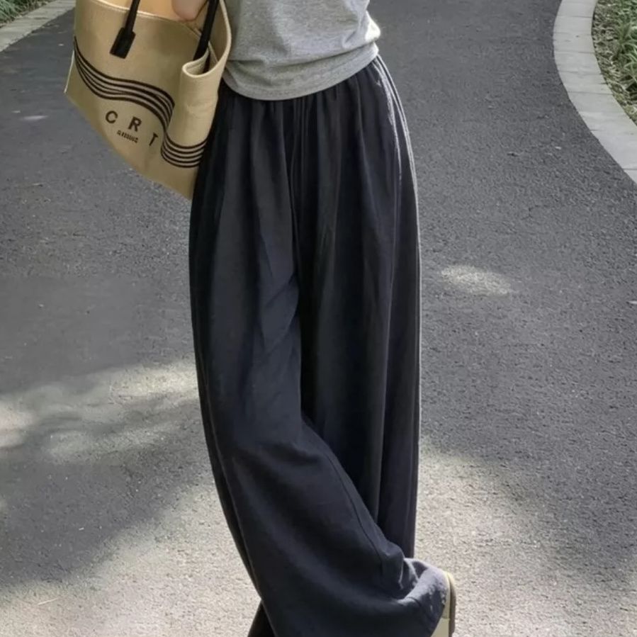 【單件/套裝】V領修身短袖T恤+休閑闊腿褲兩件套