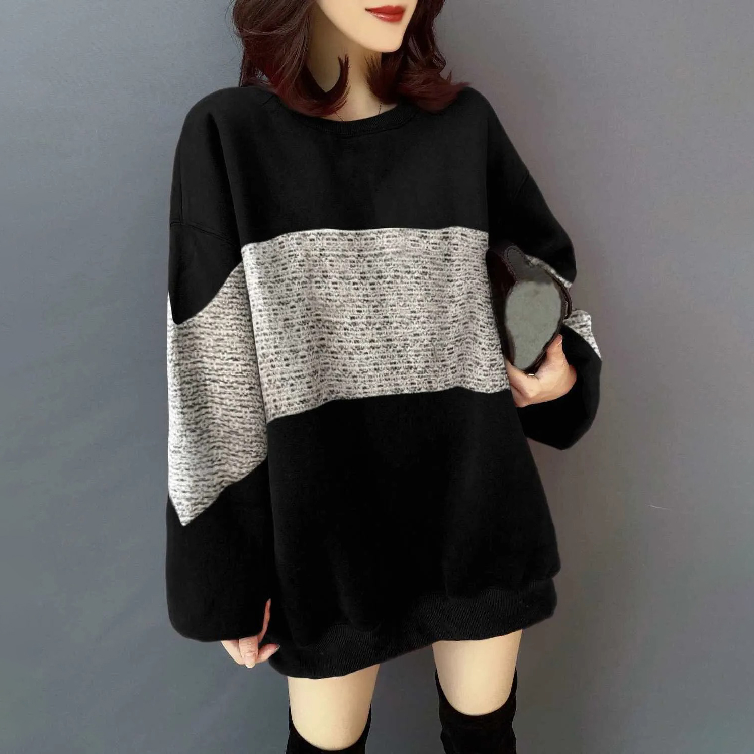 Oversize休閒寬鬆顯瘦撞色圓領衛衣