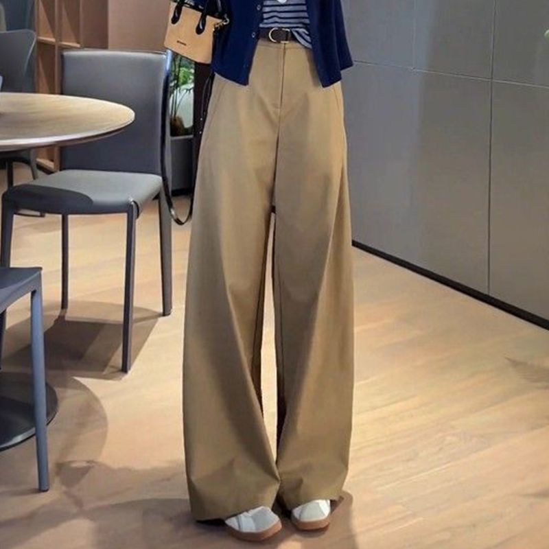 【單件/套裝】減齡洋氣時尚撞色假兩件長袖T恤+顯瘦休閒闊腿褲兩件套