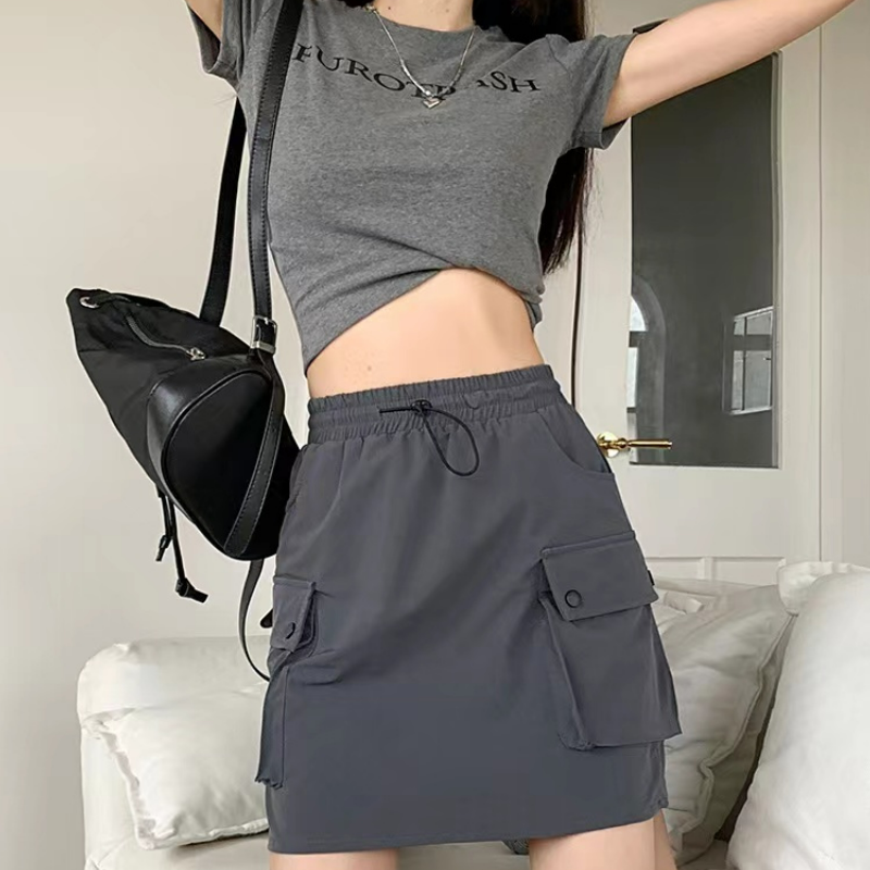 美式辣妹設計感工裝裙寬鬆休閒運動短版半身裙