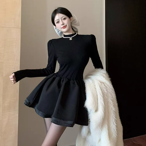 【單件/套裝】氛圍感穿搭小香風紅色毛衣+黑色洋裝兩件套裝