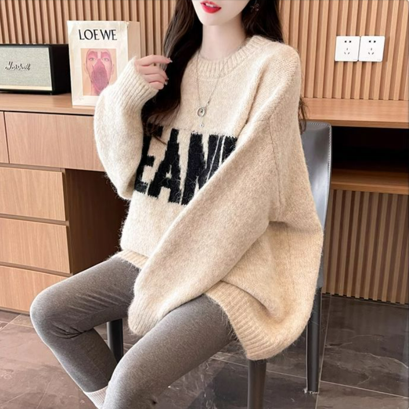 寬鬆慵懶風洋氣打底中長版針織毛衣