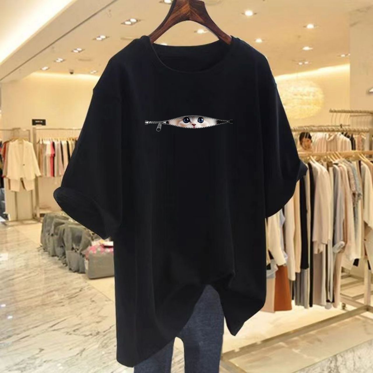 火龍果紅純棉短袖T恤女夏天上衣寬鬆中長款爆款大碼衣服