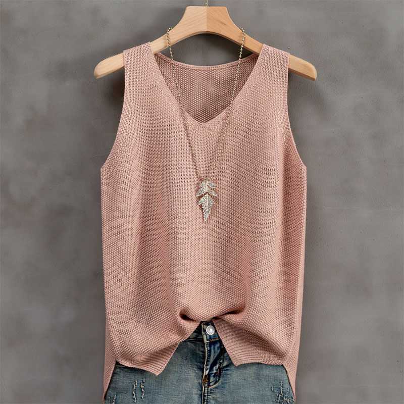 寬鬆大碼吊帶背心女夏季針織冰絲T恤打底衫無袖內搭上衣