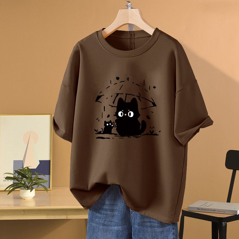 大碼純棉設計感寬鬆休閒顯瘦洋氣印花短袖t恤