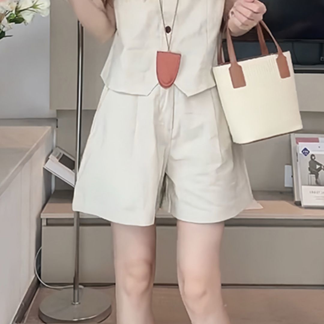 @【單件/套裝】韓系減齡時尚通勤短袖+休閑闊腿短褲/長褲兩件套