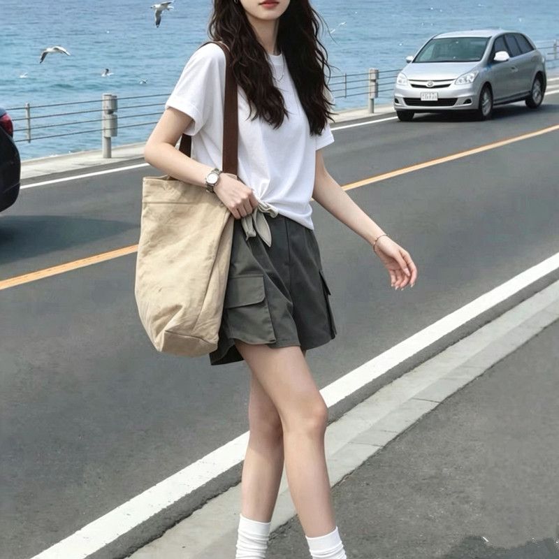 【單件/套裝】俏皮活潑大碼印花短袖T恤+休閑百搭工裝短褲兩件套