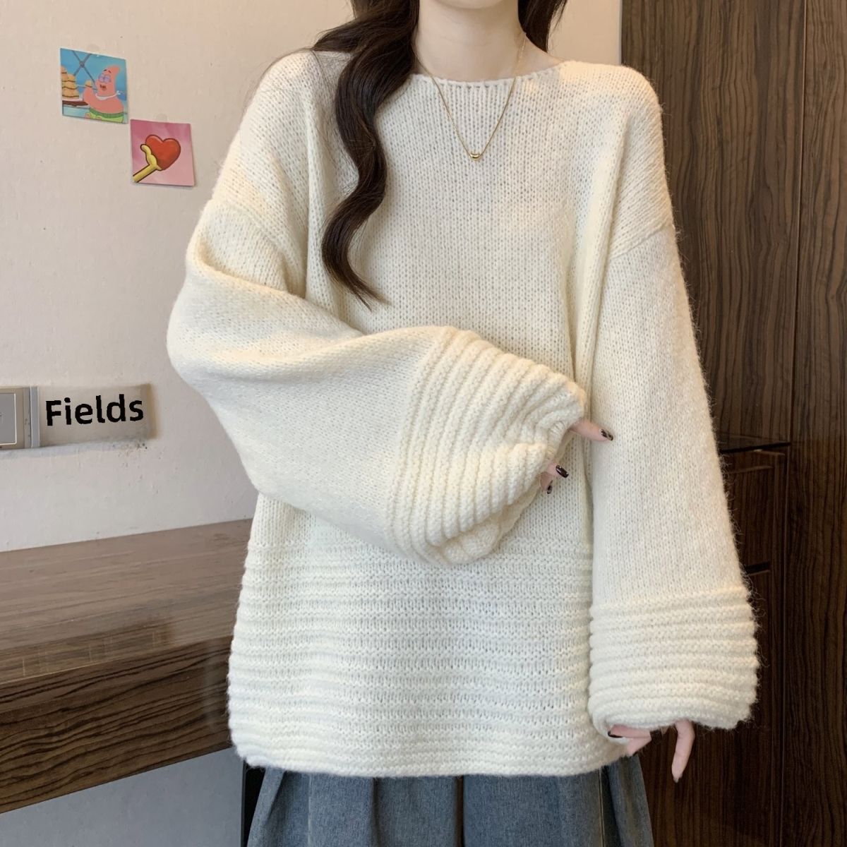 寬松燈籠袖大碼中長款針織衫軟糯慵懶風毛衣