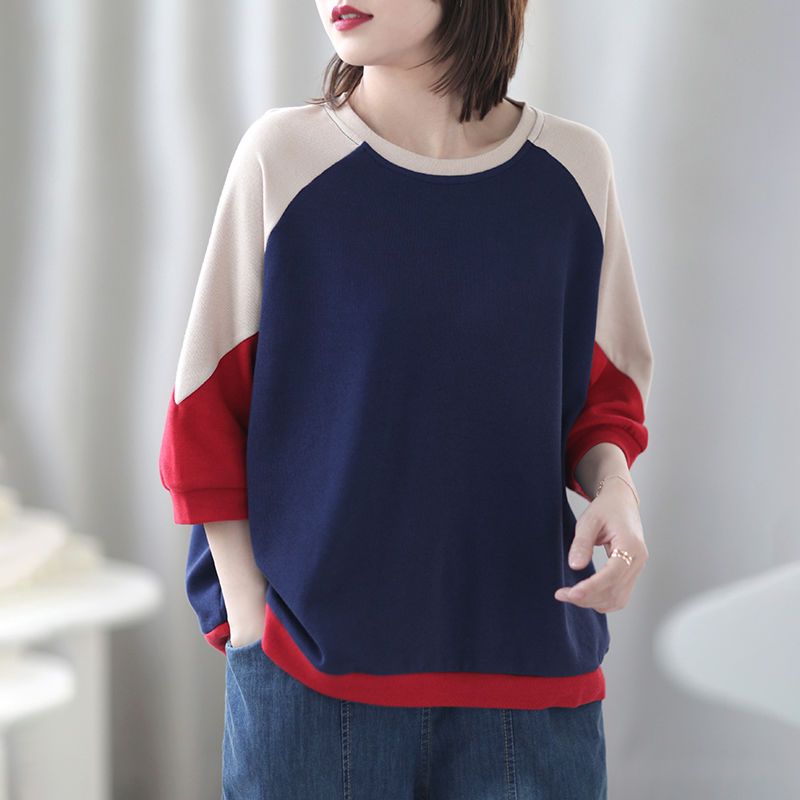 純棉寬鬆復古圓領文藝休閒五分袖大碼中袖t恤