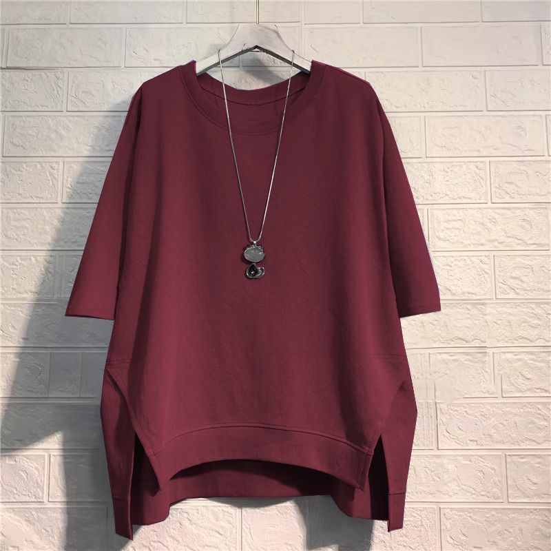 韓版前短後長寬鬆休閒顯瘦港風大碼中袖T恤