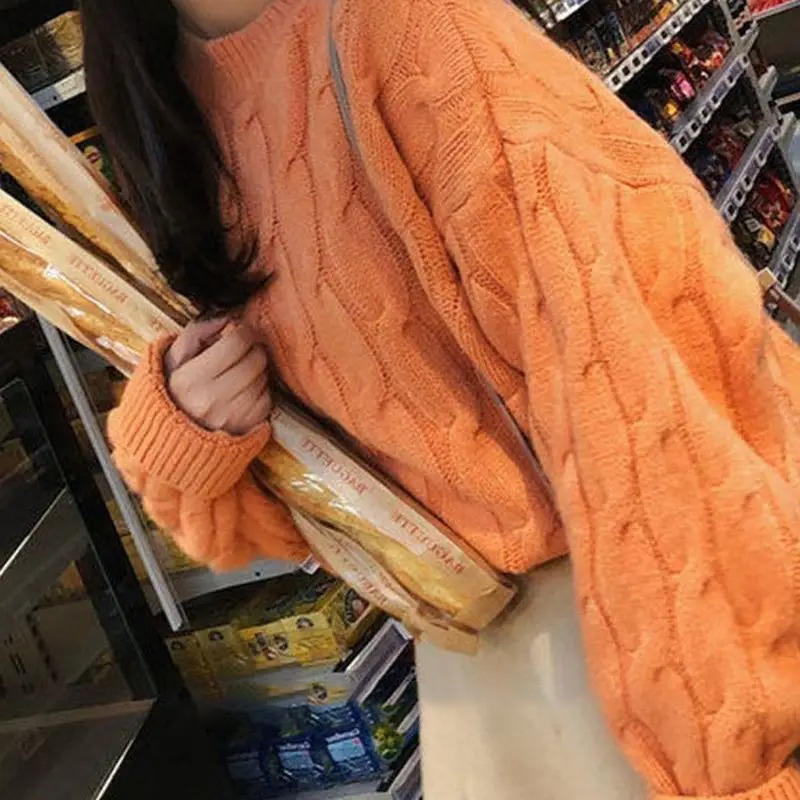 韓版慵懶風寬鬆保暖加厚麻花針織毛衣