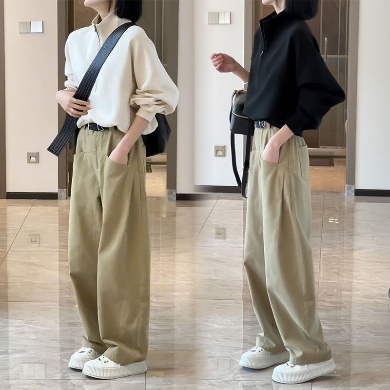 【單件/套裝】寬鬆小立領長袖衛衣+休閒闊腿褲兩件套裝