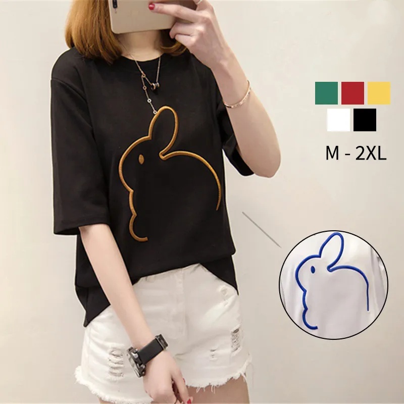 韓版百搭休閒簡約兔子寬鬆短袖-Cicichill