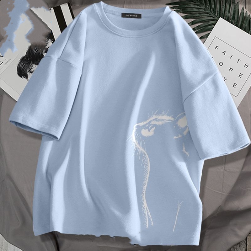 薄款時尚休閒百搭動物印花圓領透氣短袖t恤