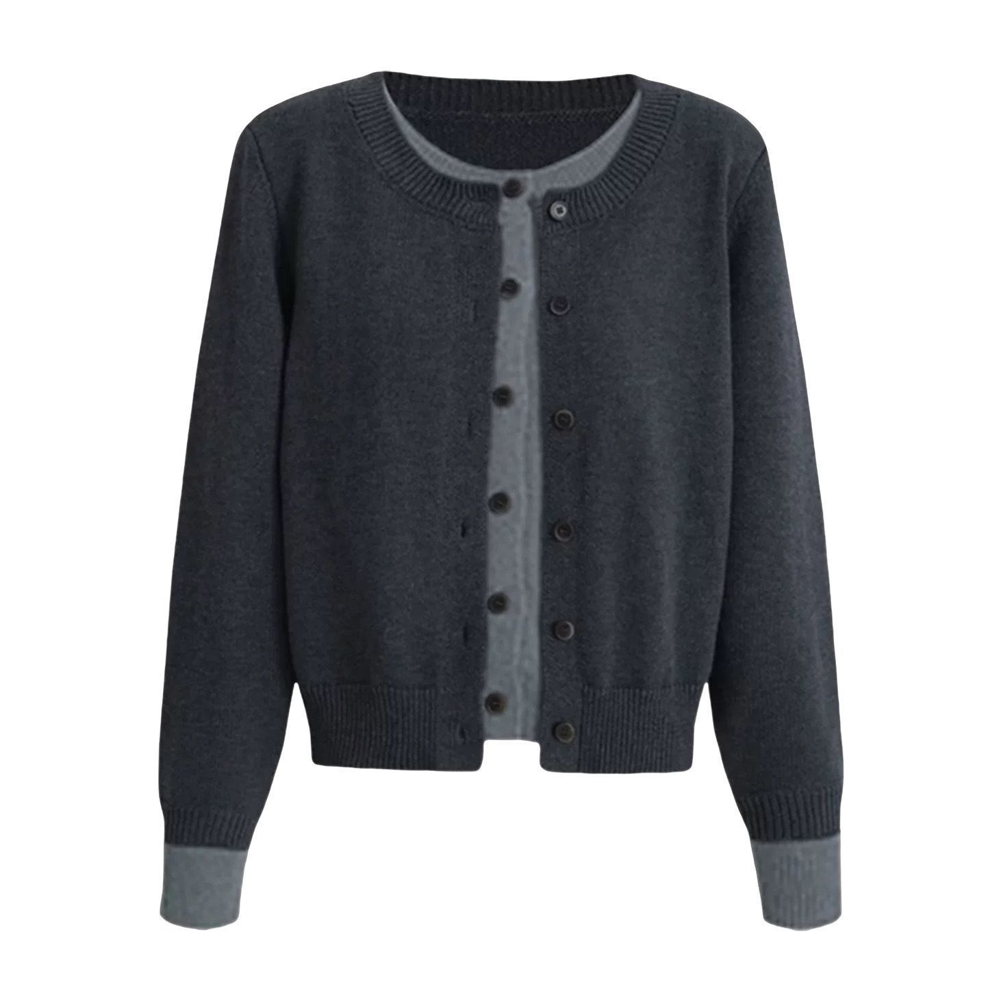 韓系氛圍感撞色學院風假兩件設計針織開衫