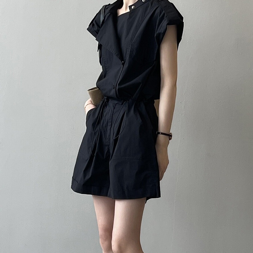 【整套】工裝連衣短褲薄款闊腿時尚連體褲套裝