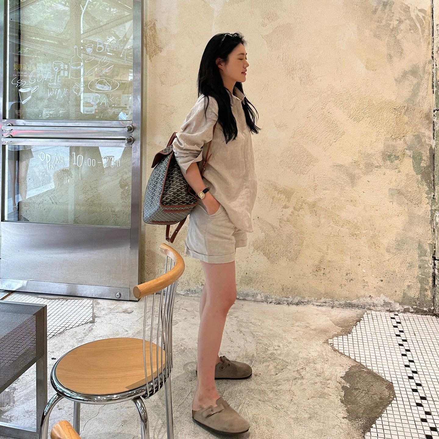 【整套】老錢風松弛感素色防曬襯衫+百搭休閑短褲兩件套