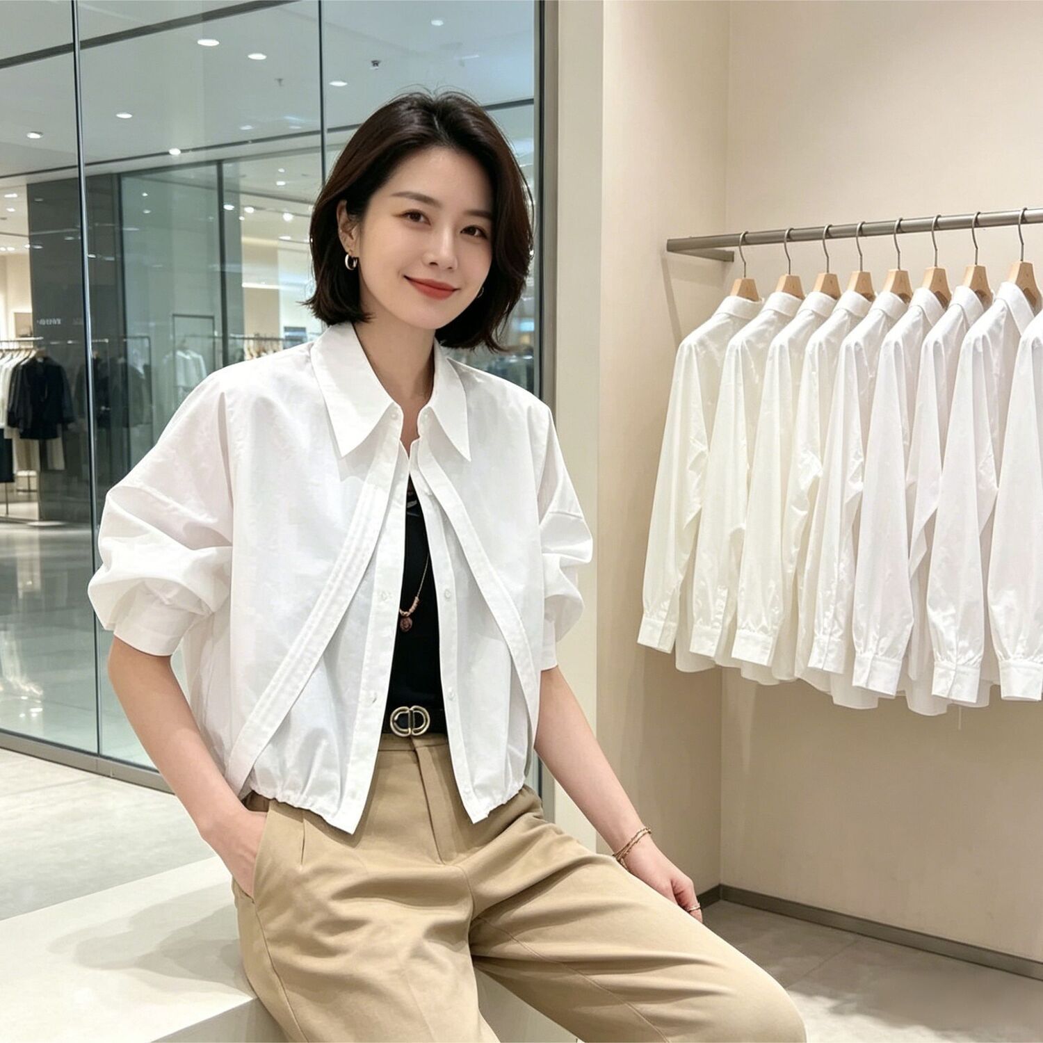 韓版時尚法式設計寬鬆休閒百搭襯衫