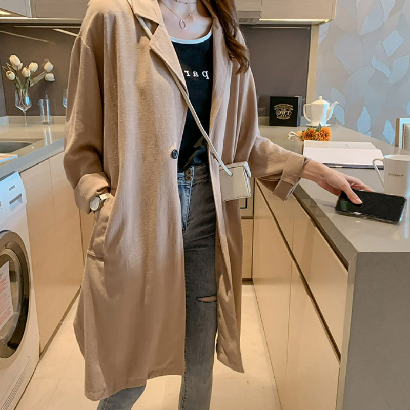 春秋網紅時尚寬鬆英倫風大碼中長款復古風衣外套