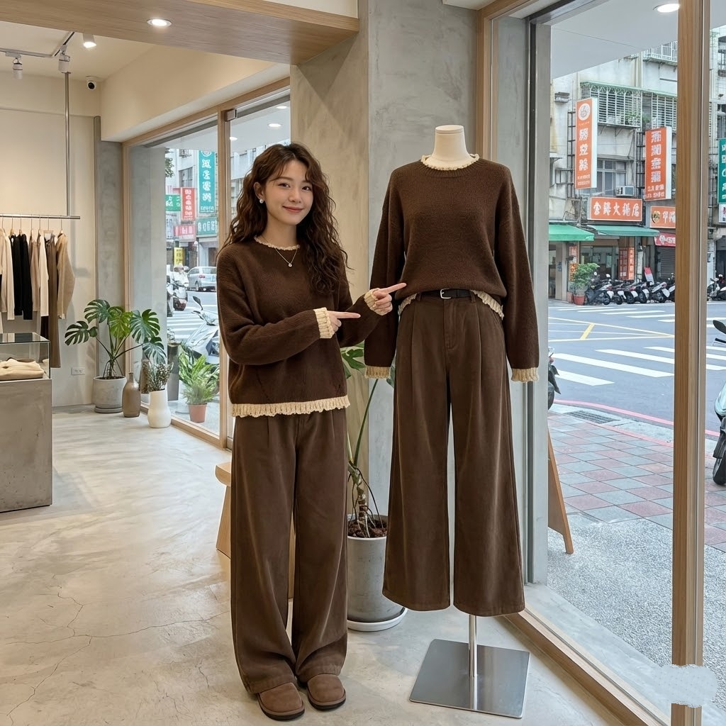 【單件/套裝】韓系拼接毛衣+休閒褲兩件套裝